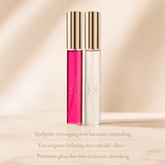 Bijoux Indiscrets Nip Gloss Duo 2x13 ml met roze en transparante glossflacons en goudkleurige doppen