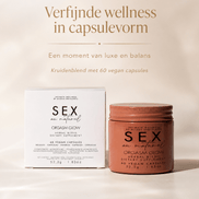 Bijoux Indiscrets Orgasm Glow Libido Supplement met koperkleurige pot en tekst Verfijnde wellness in capsulevorm