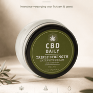 Earthly Body CBD Daily Triple Strength Intensive Cream 48 g in pot met tekst Kracht, verzorging, balans