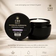 Earthly Body CBD Intensive Cream Lavendel 142 g in zwarte pot met open crème en tekst Intense verzorging