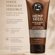 Earthly Body Hemp Seed Hand & Body Lotion 207 ml in bruine tube met tekst Voedt, verzacht, verzorgt