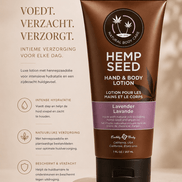 Earthly Body Lavender Hand & Body Lotion 207 ml in bruine tube met paars label en tekst Voedt, verzacht, verzorgt