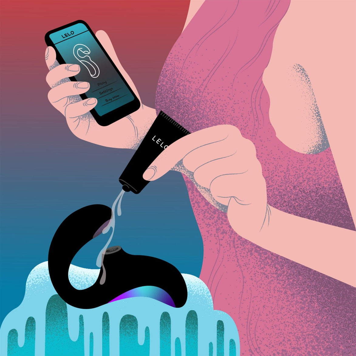 Getekende ENIGMA met glijmiddel en smartphone voor LELO-appbediening