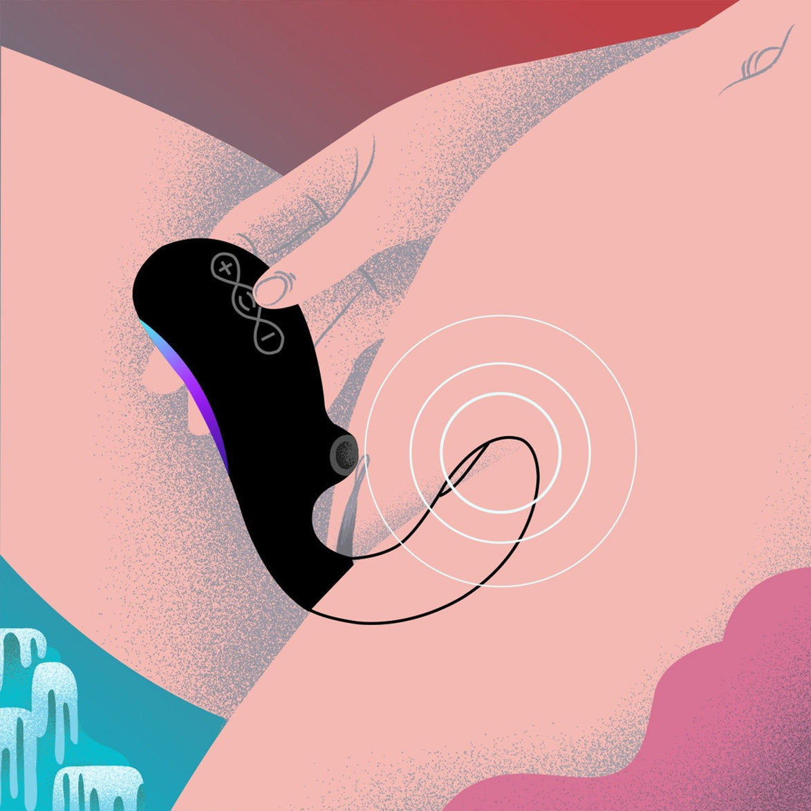 Illustratie van de knoppenbediening en stimulatiepunten van de ENIGMA Double Sonic
