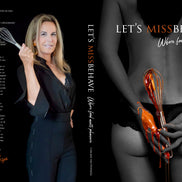 Volledige cover van erotisch kookboek Let’s MissBehave met Carlijne van Popering en een oranje garde