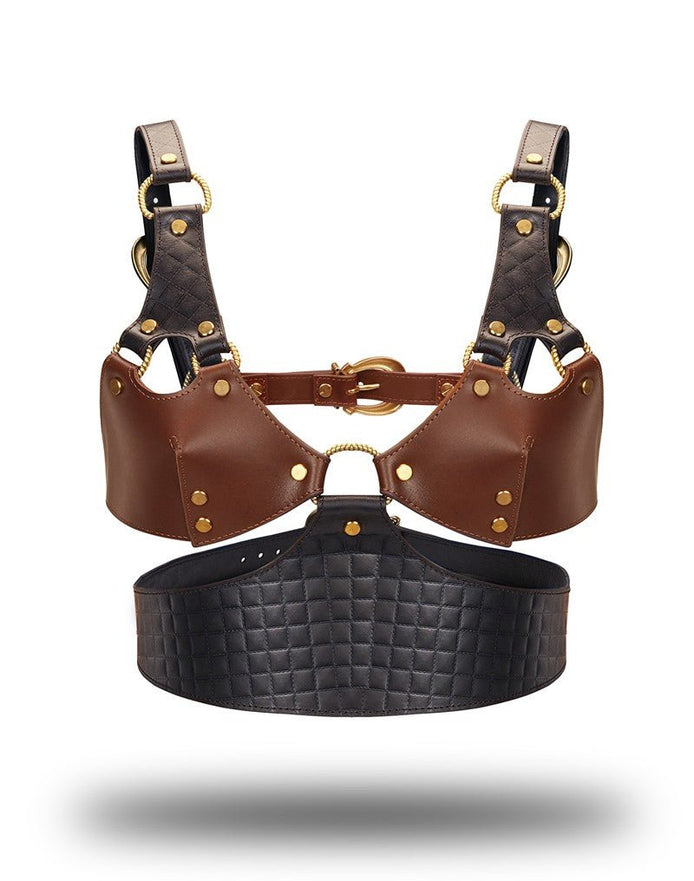 Equestrian-bustier van Liebe Seele met ring tussen bruine leren panelen