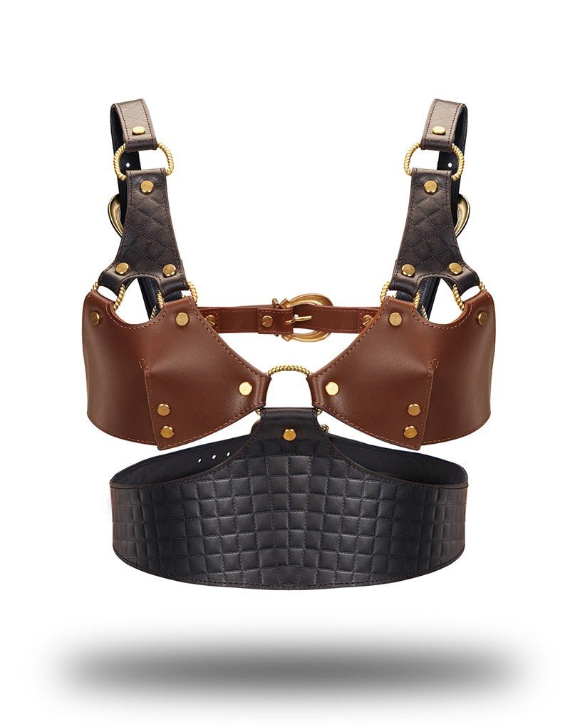 Liebe Seele leren bustier met bruine borstpanelen en zwarte onderband