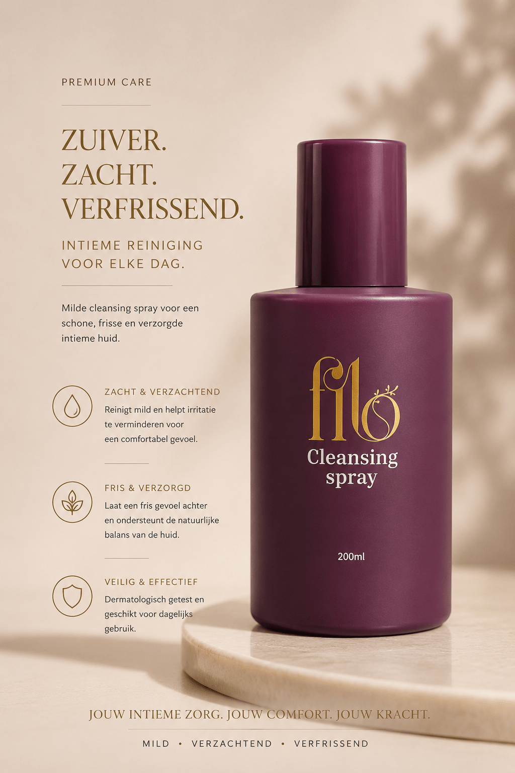My Own Filo reinigingsspray voor hand en speelgoed 200 ml met tekst Zuiver, zacht, verfrissend