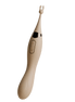Taupekleurige Odes Duo G-spot clitorisvibrator voorzijde met slanke handgreep, zwart accent en gevorkte top.
