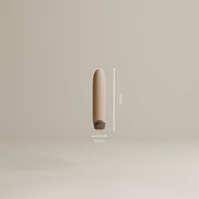 Beige mini bullet vibrator met maatlijnen, smalle ronde vorm, 51 mm lengte en 20 mm breedte zichtbaar
