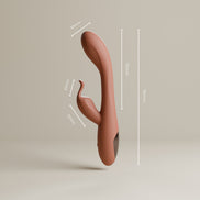 Odes Lustra Tarzan vibrator terracotta met maataanduiding, gebogen vorm en dubbele stimulatiekop