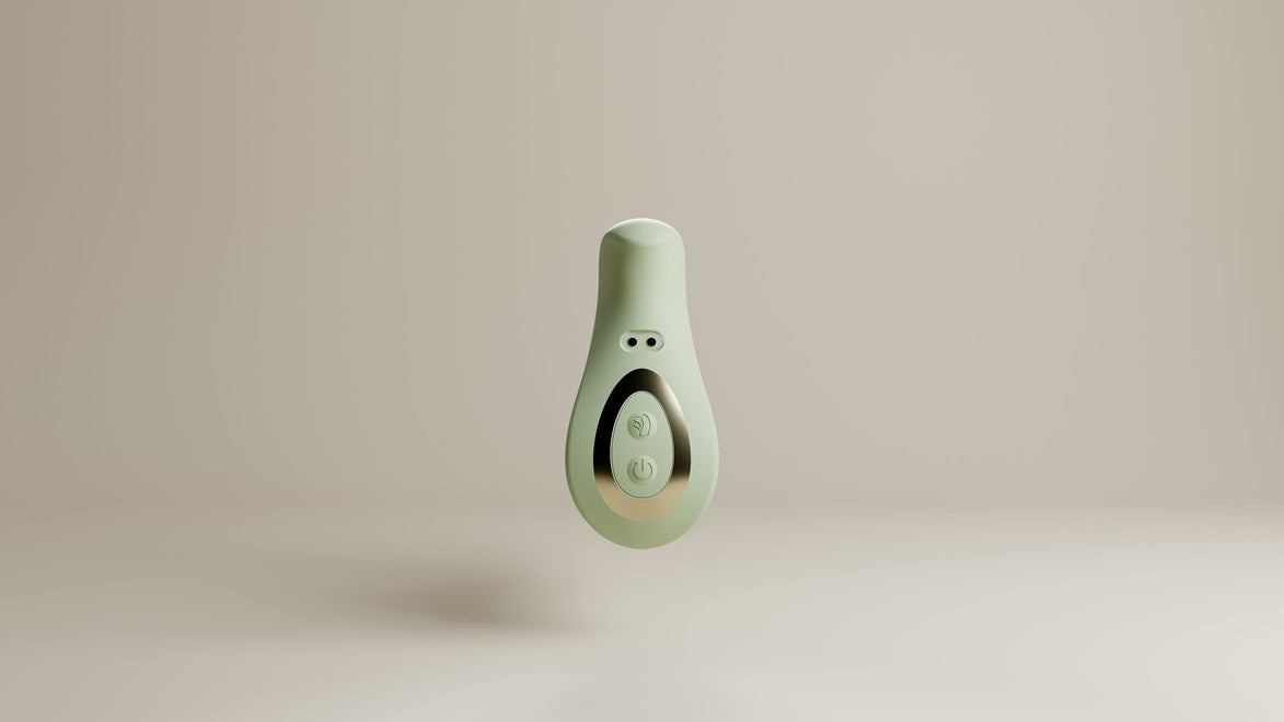 Odes Ombre prostaatvibrator frontaal gefotografeerd, met ovaal bedieningspaneel en twee laadpunten