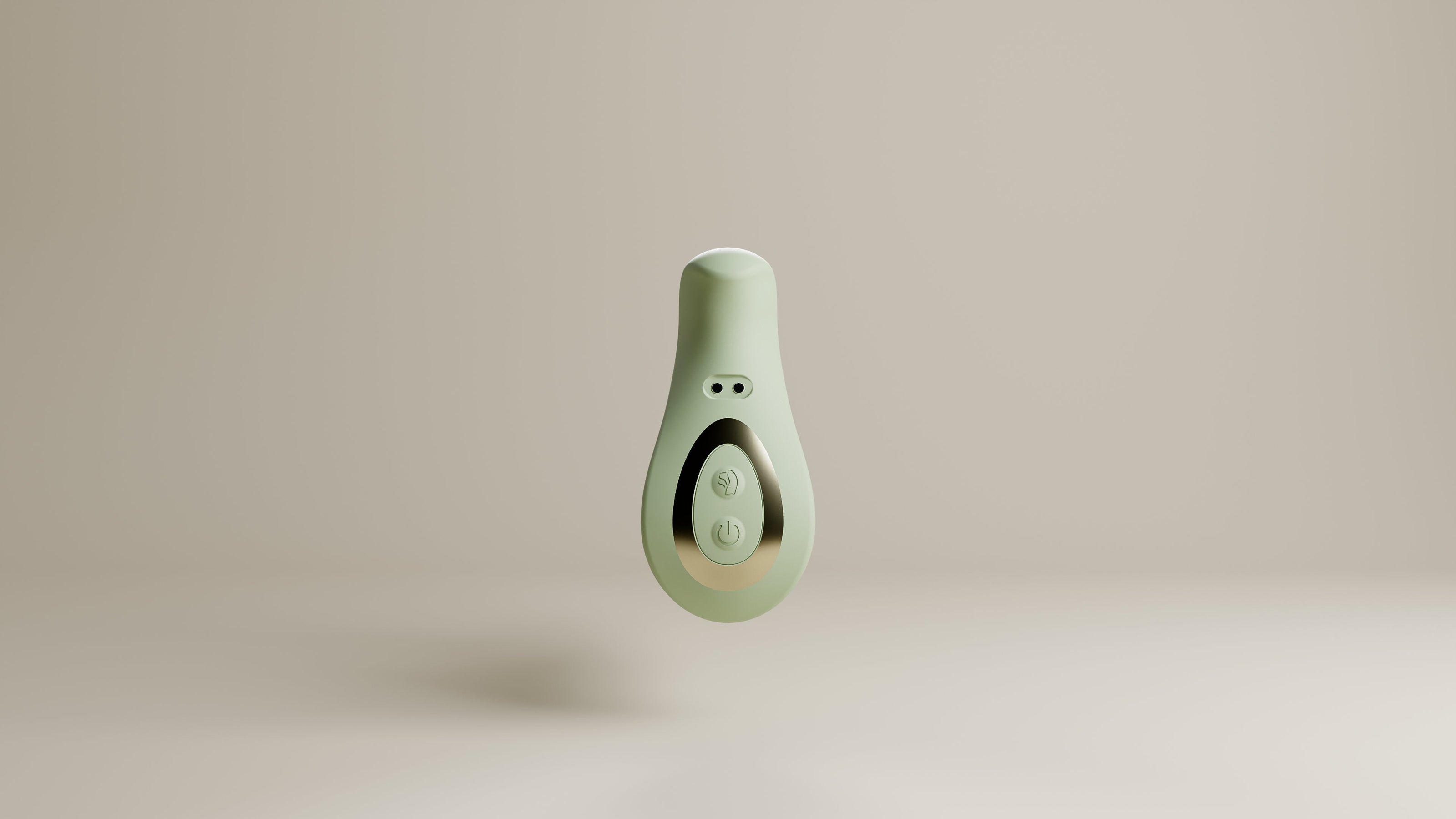 Odes Ombre prostaatvibrator frontaal gefotografeerd, met ovaal bedieningspaneel en twee laadpunten