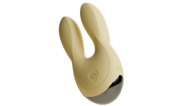Beige Odes Sense wand vibrator in close-up met dubbele afgeronde kop, powerknop en donkere basis.