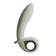 Lichtgrijze Odes Swell anale vibrator in zijaanzicht met gebogen schacht, brede stoprand en ronde ringbasis.