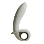 Lichtgrijze Odes Swell anale vibrator in zijaanzicht met gebogen schacht, brede stoprand en ronde ringbasis.