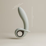 Odes Swell uitzettende anale vibrator in grijs, zijaanzicht met ronde basis en witte maatlijnen