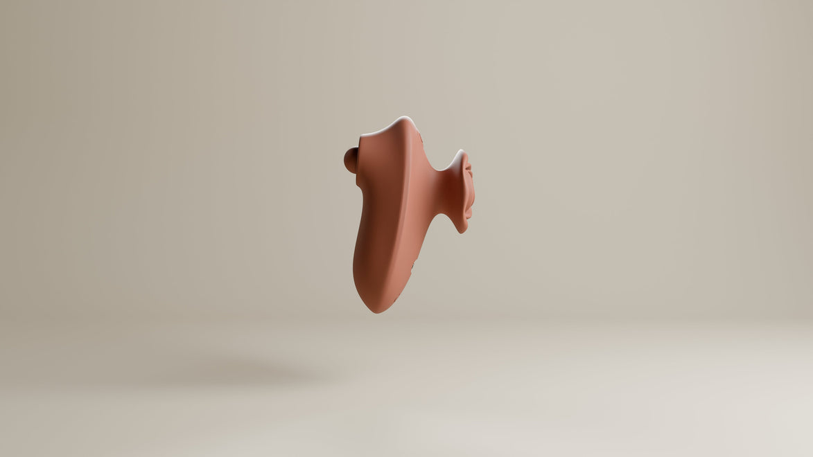 Terracotta Odes The Touch clitorisvibrator in zijaanzicht, met afgeronde body en zichtbare roosvormige tappingkop