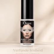 Orgie Juicy Oral speekselversterkende mondspray munt 15 ml in zwarte sprayflacon met gezichtlabel