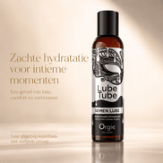 Orgie Lube Tube Semen Lube glijgel op waterbasis in luxe beige campagnebeeld voor zachte hydratatie