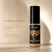 Orgie Oral Ease Spray Mint 15 ml in zwarte sprayflacon met goud maskerlabel en tekst Verfijnde frisheid