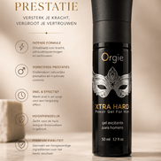Orgie Xtra Hard Power Gel For Him zwarte flacon 50 ml met zilveren masker en tekst Maximale prestatie