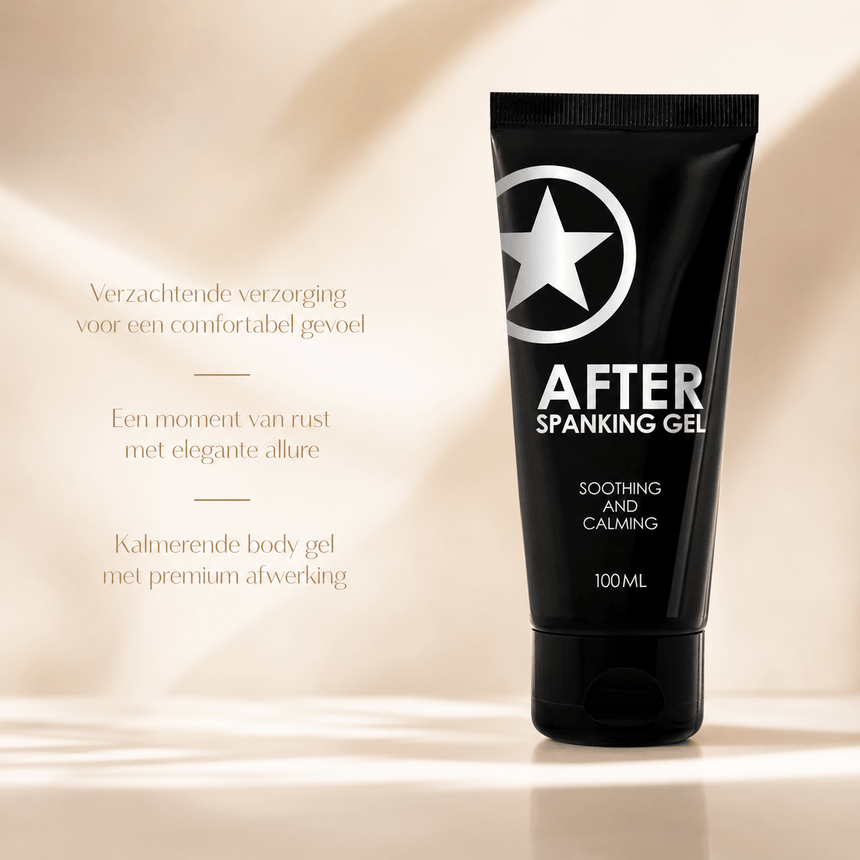 Ouch! After Spanking Gel 100 ml in zwarte tube met witte sterprint en tekst Verzachtende verzorging
