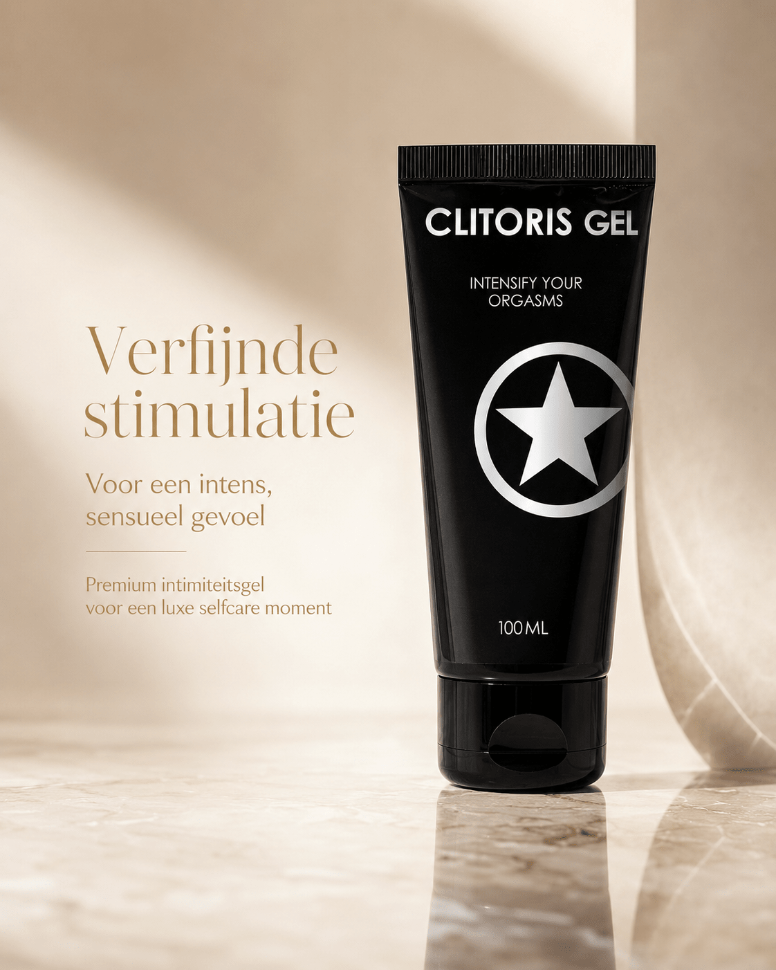 Ouch! by Shots Clitorale Gel 100 ml in zwarte tube met witte sterprint en tekst Verfijnde stimulatie