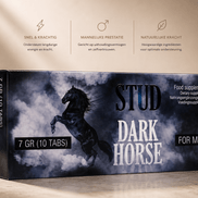 Stud Dark Horse For Men 10 tabletten verpakking in donkerblauw met paardensilhouet op beige achtergrond