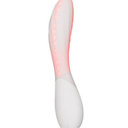 Witte LELO MONA Spectra met rood verlichte leds langs de gebogen schacht