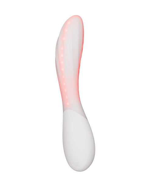 Witte LELO MONA Spectra met rood verlichte leds langs de gebogen schacht