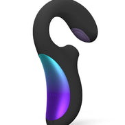 Zwarte LELO ENIGMA Double Sonic met gebogen stimulator en glanzend blauw-paars accent